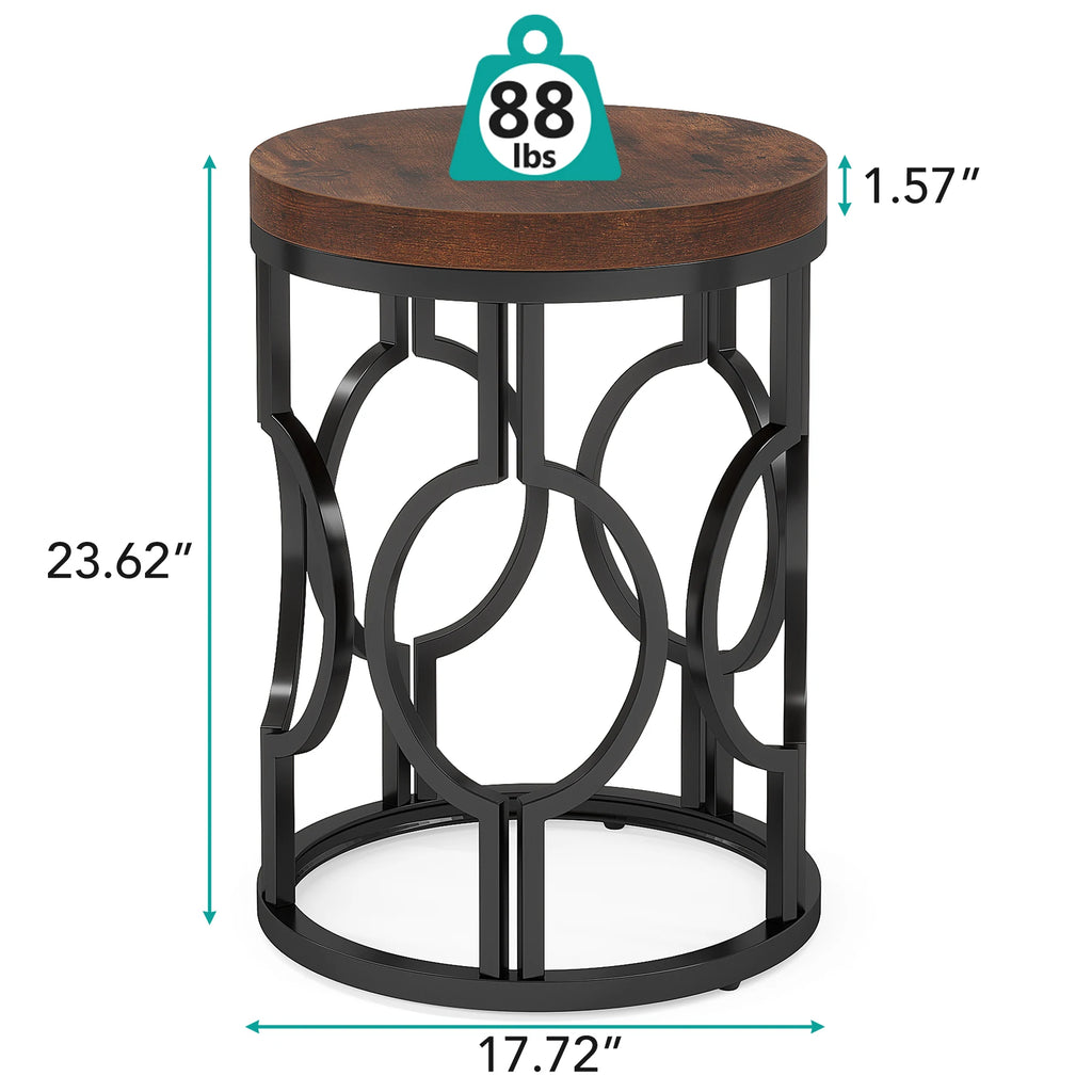 Industrial  Round Side Table with Metal Hollow Frame