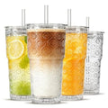 Flower Glass Tumbler Set with Lids and Glass Straws