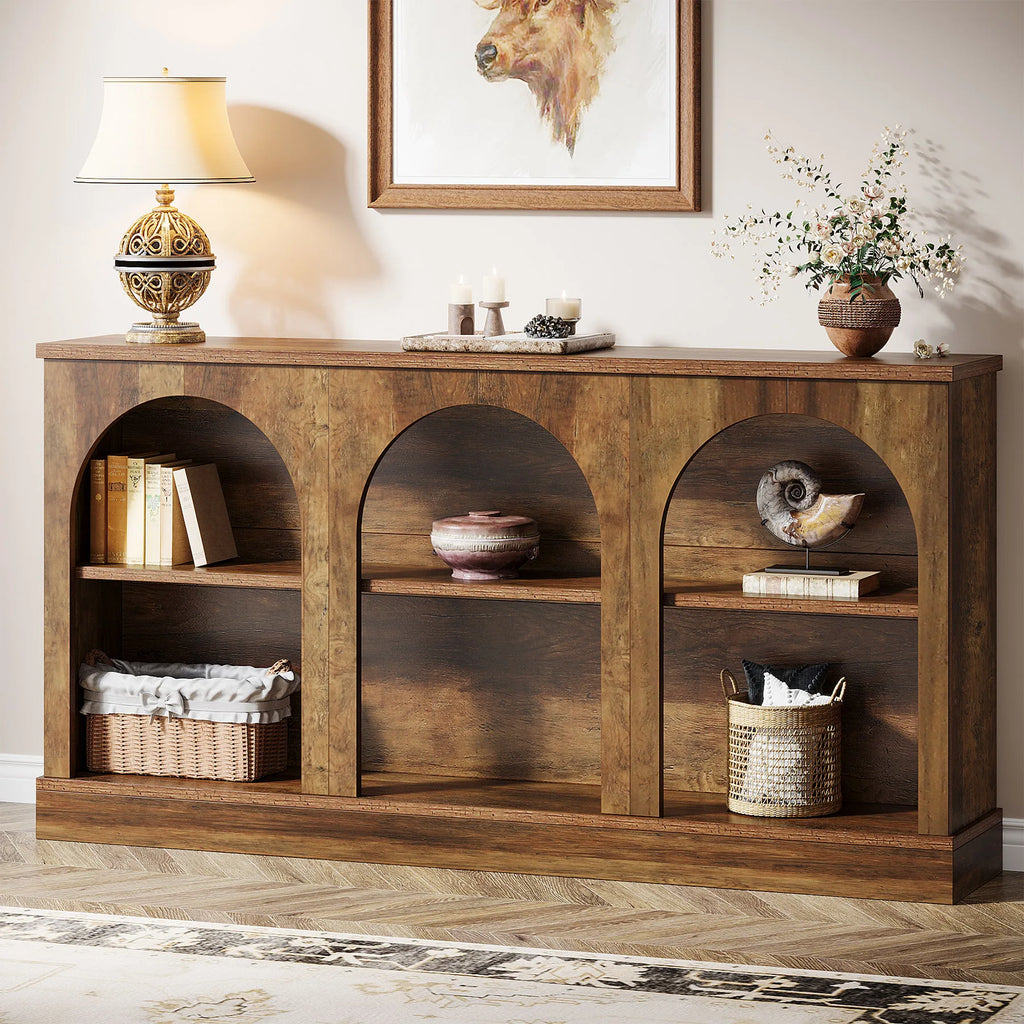 3 Tier Farmhouse Console Table, 63-Inch Long