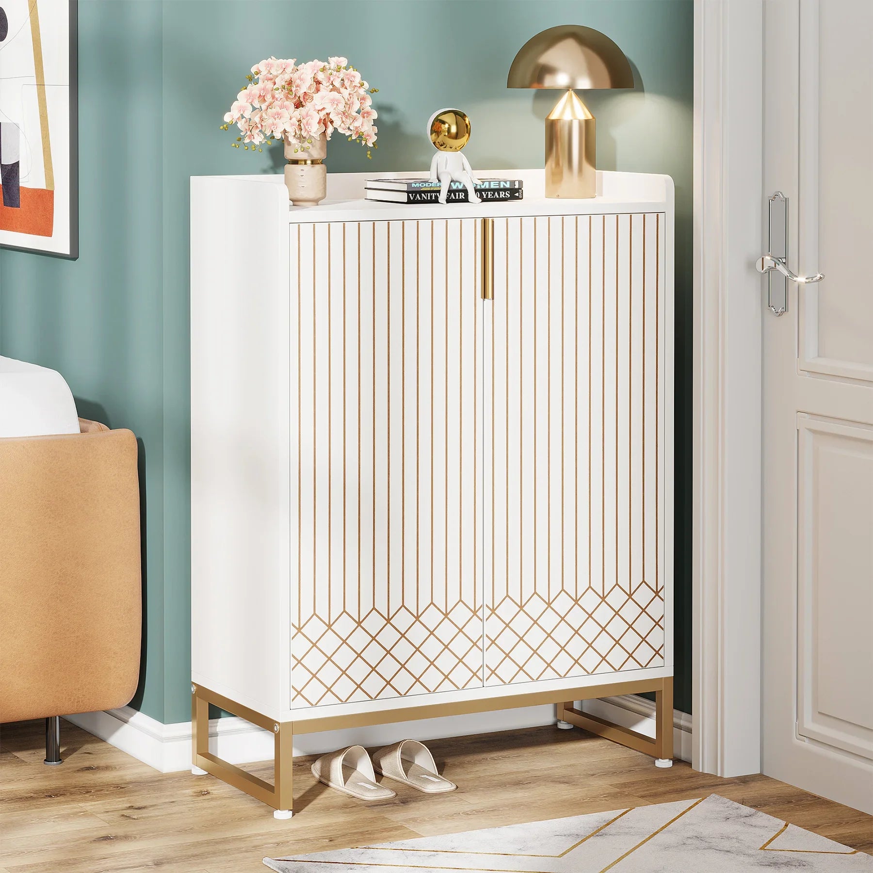 White  5-Tier Shoe Cabinets with Doors
