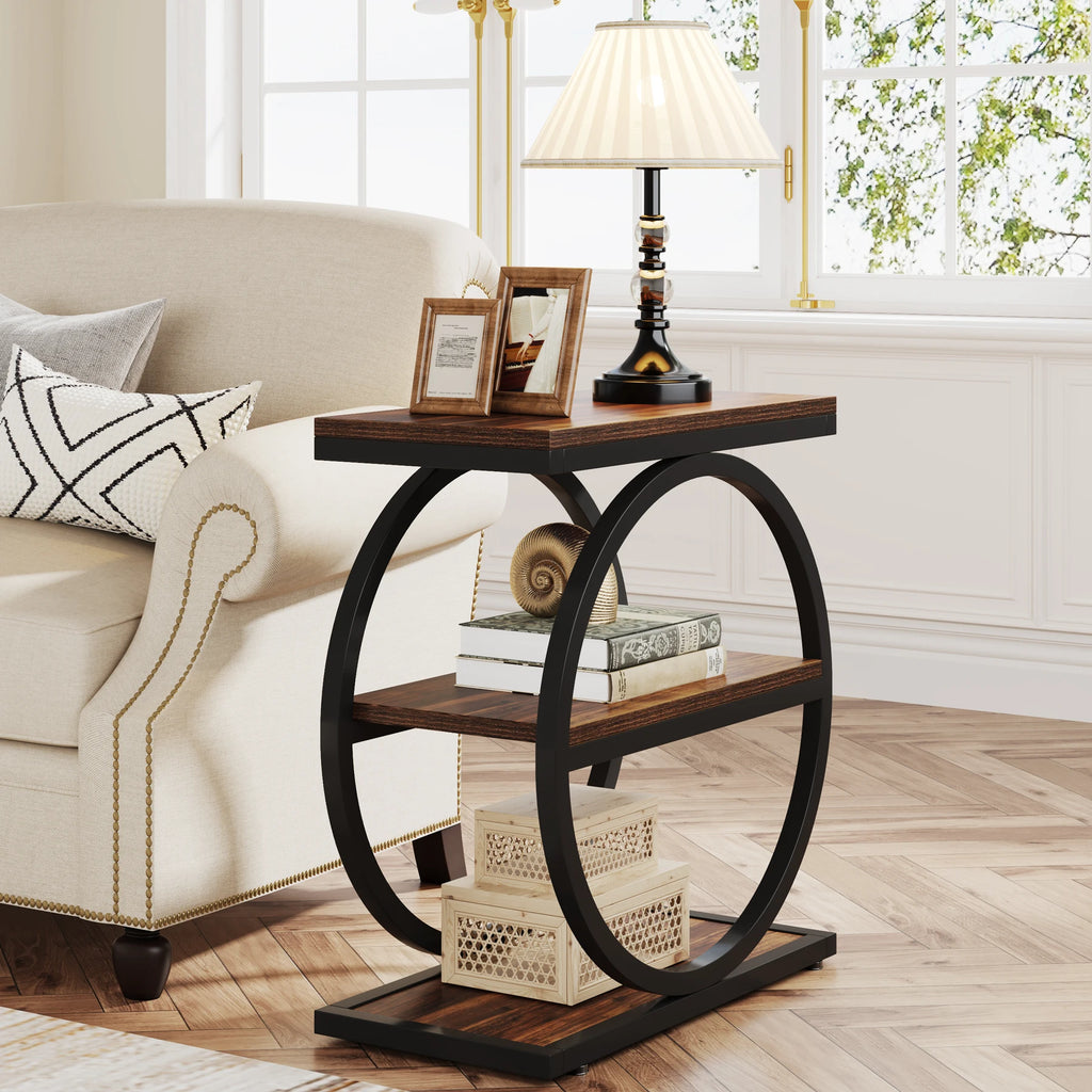 Industrial Metal and wooden Small Sofa Side Table