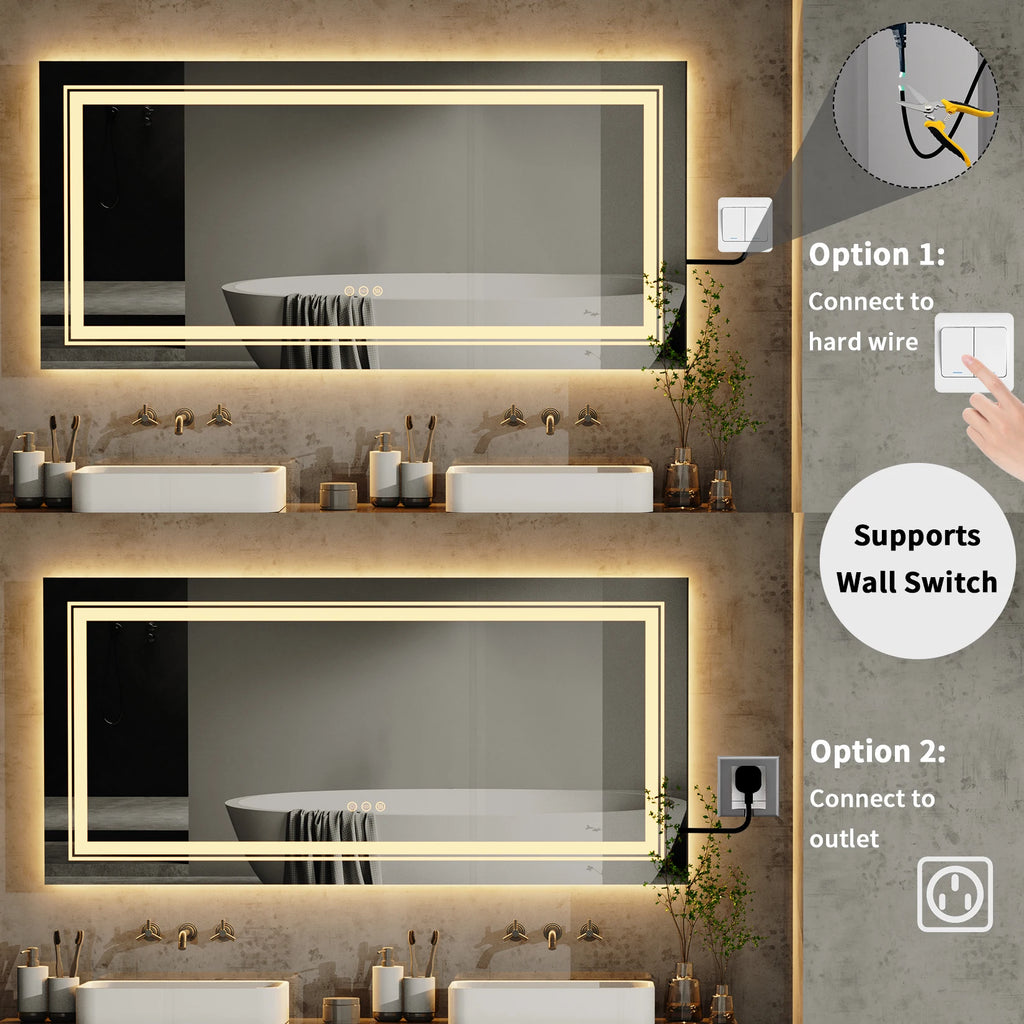 LED Bathroom Mirror with Lights, Anti-Fog,