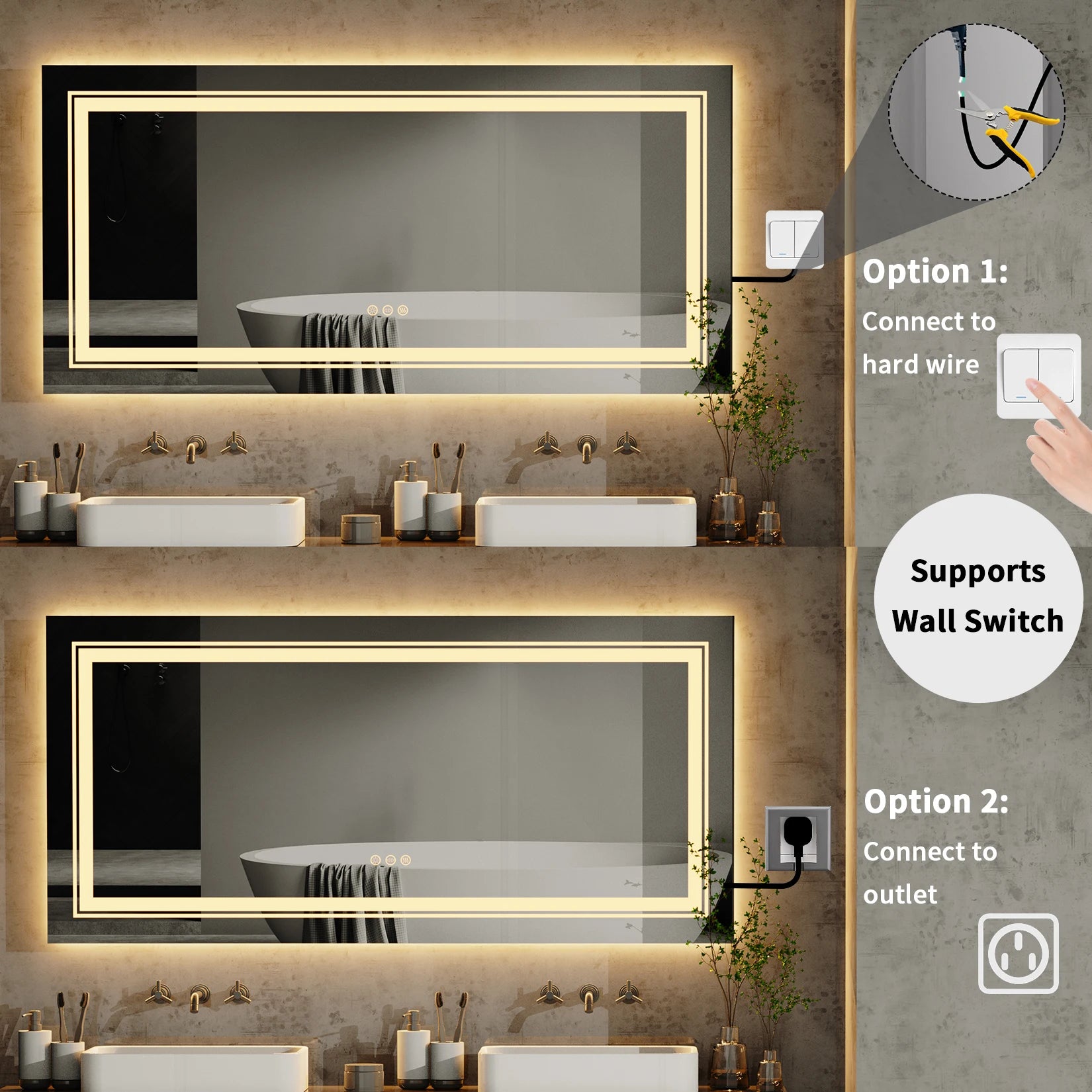 LED Bathroom Mirror with Lights, Anti-Fog,