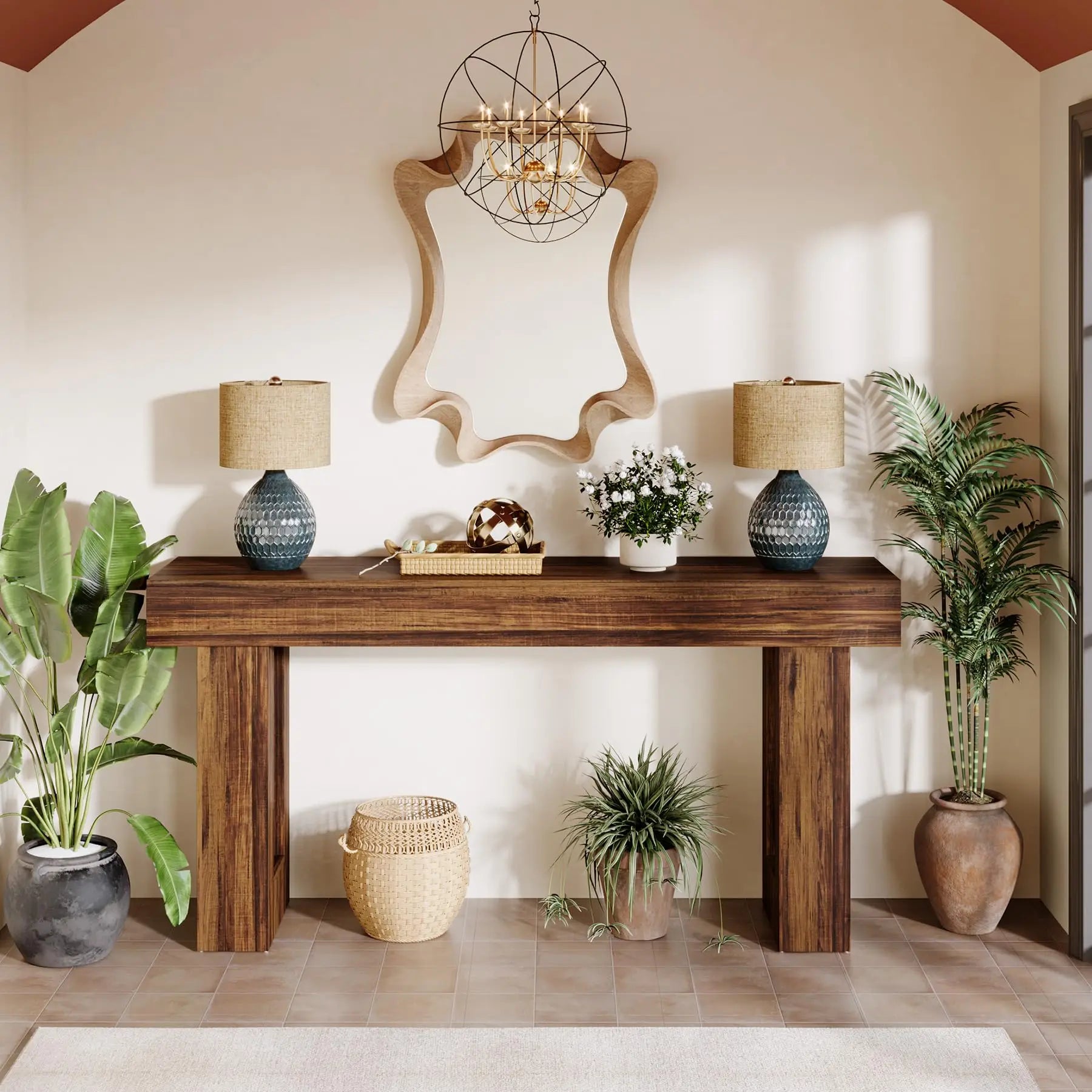 63-Inch Long Farmhouse Wooden  Console Table