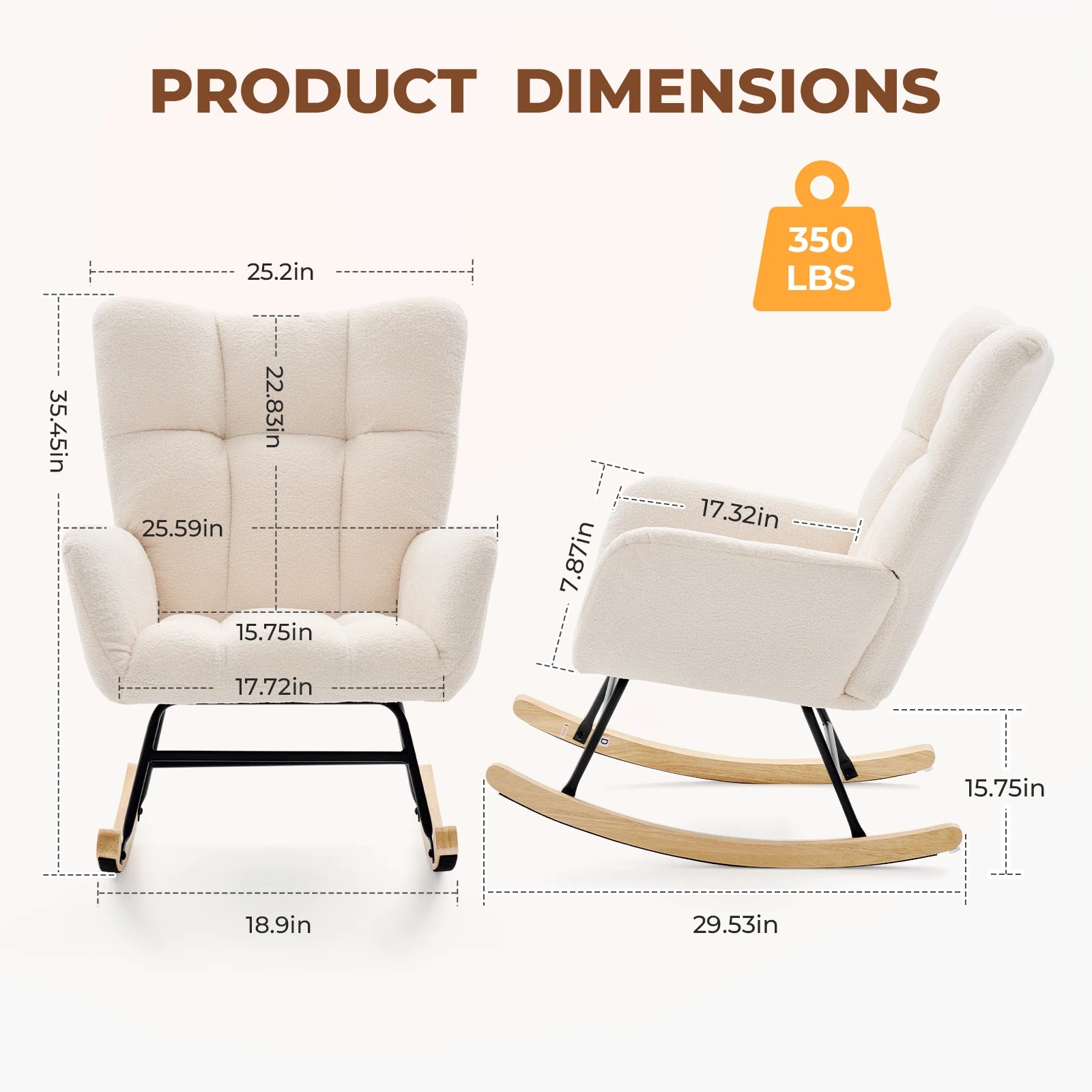 Upholstered  Rocking Chair with High Backrest Armchair