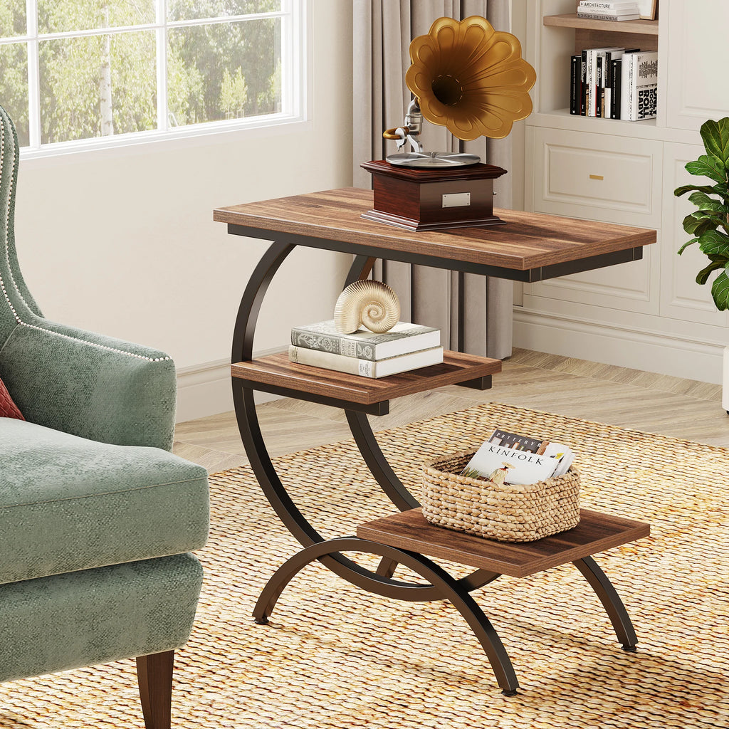 Industrial 3-tier C-Shaped End Table
