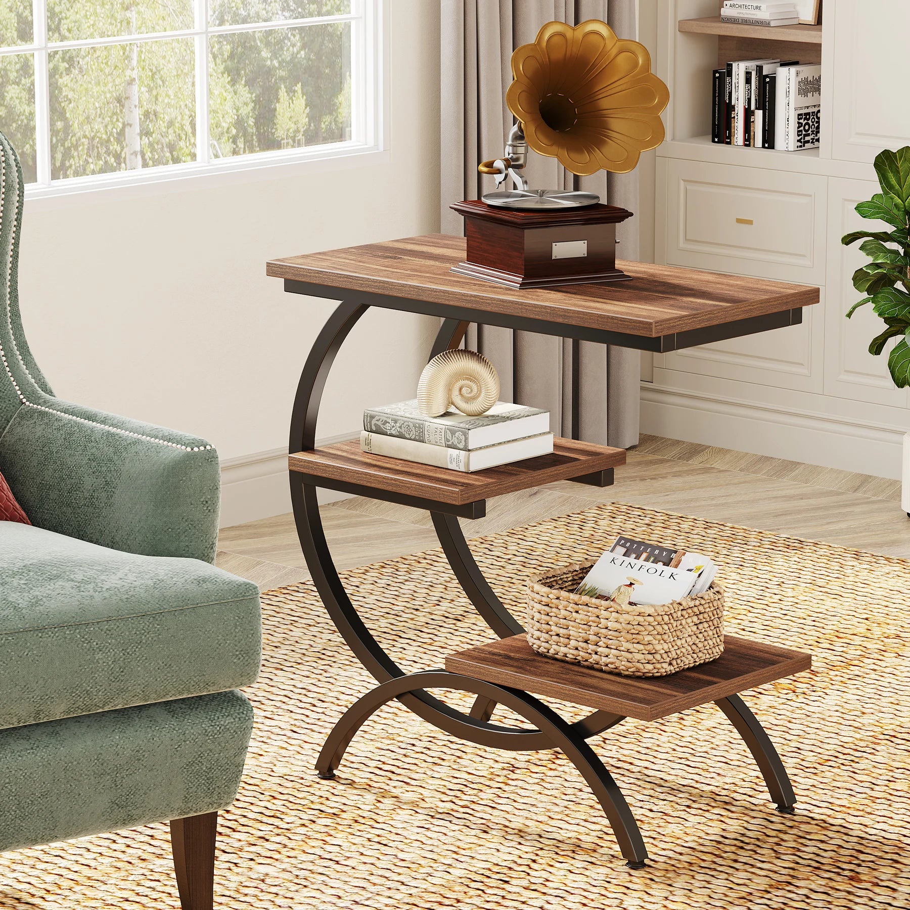 Industrial 3-tier C-Shaped End Table