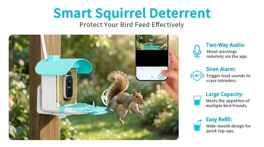AI Smart Bird Feeder with Camera, Solar Powered,