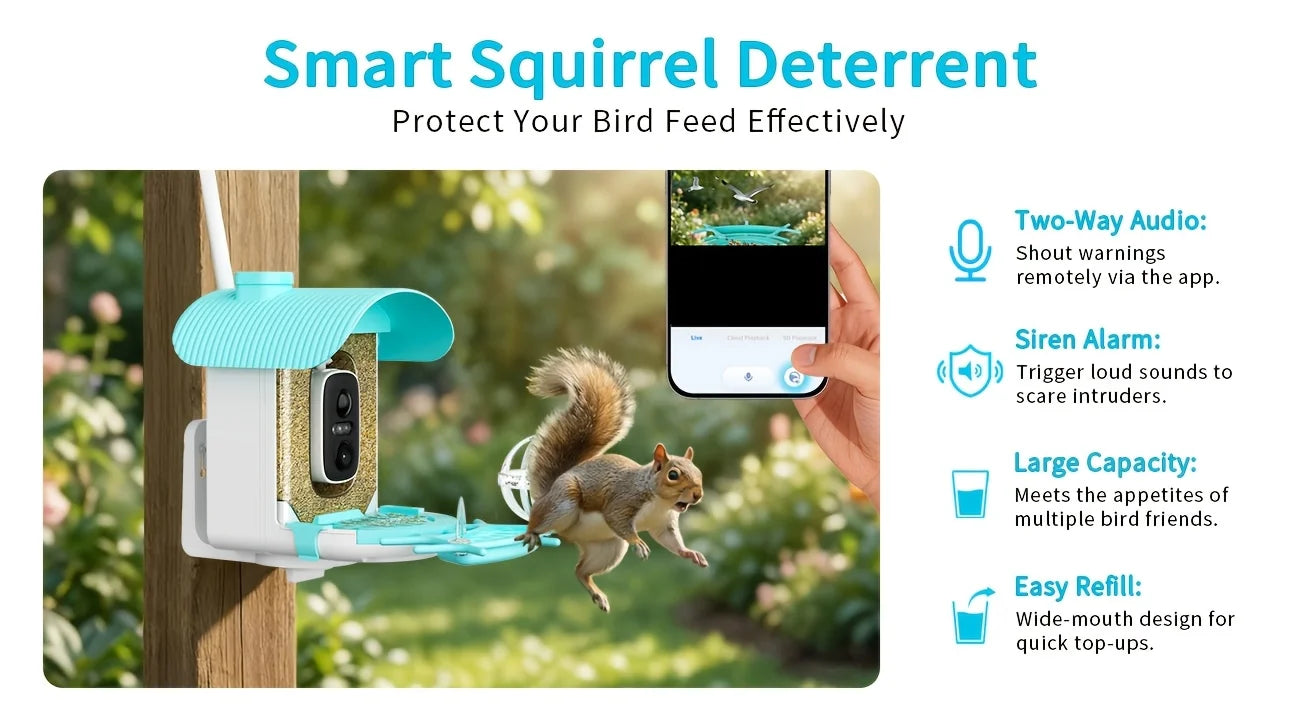 AI Smart Bird Feeder with Camera, Solar Powered,