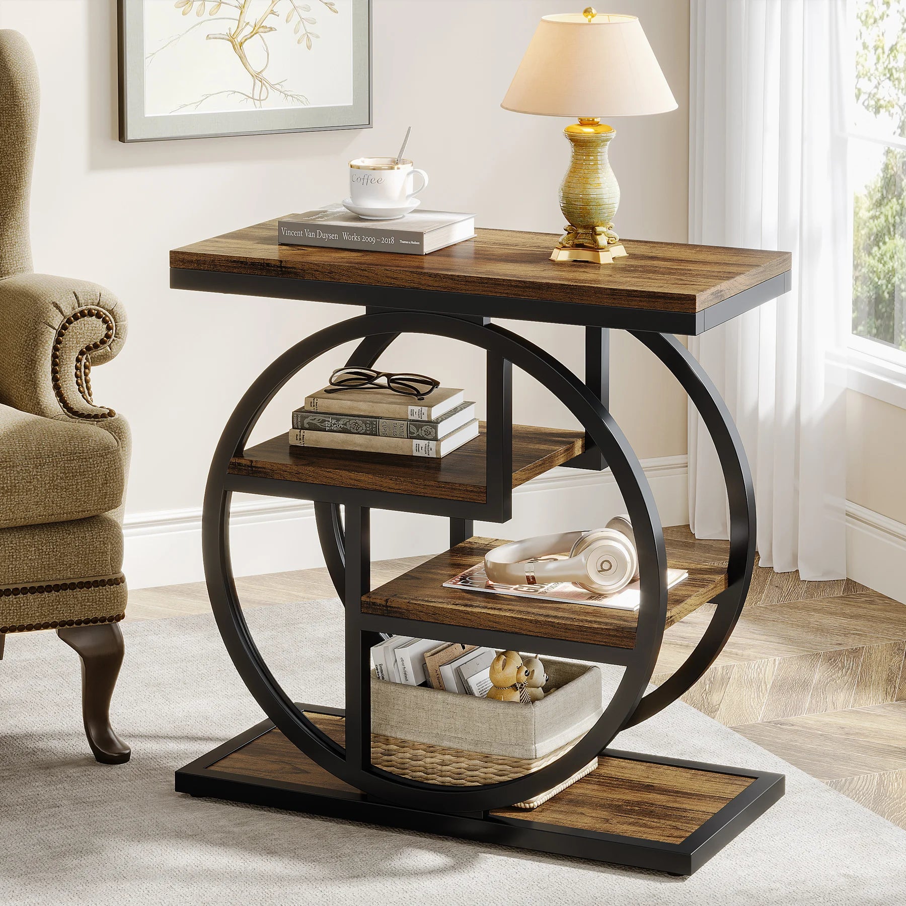 Industrial Metal and wooden Small Sofa Side Table