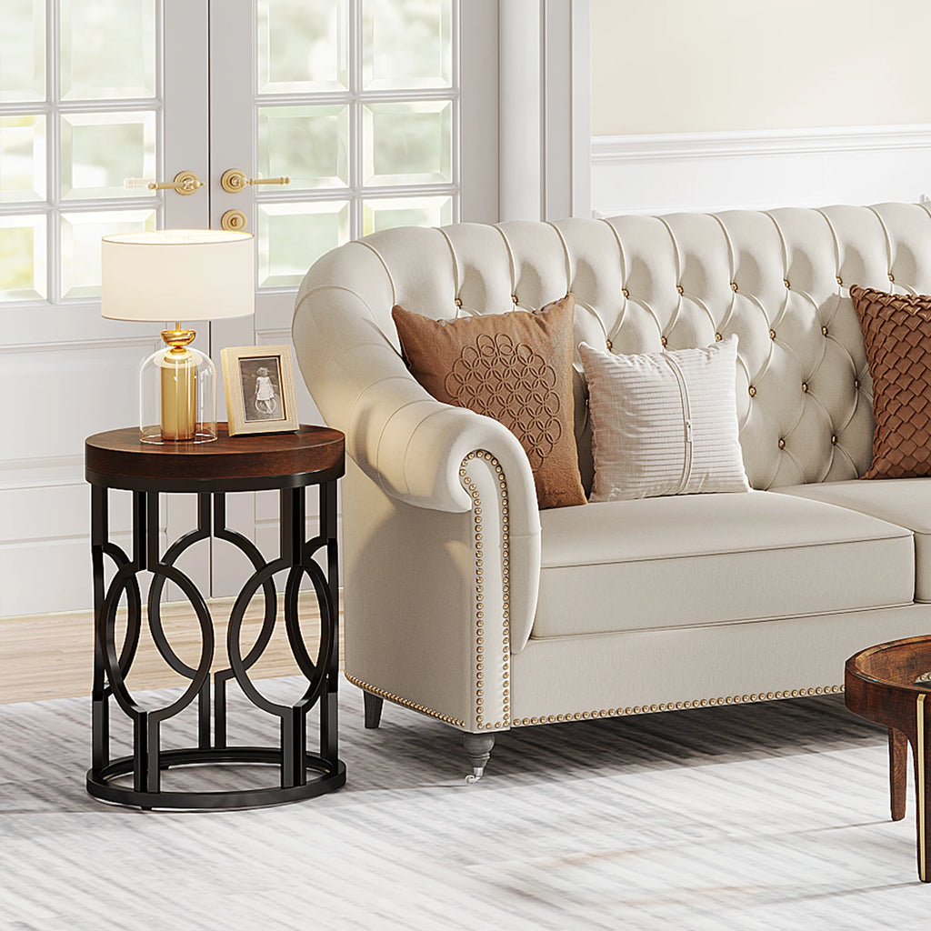 Industrial  Round Side Table with Metal Hollow Frame