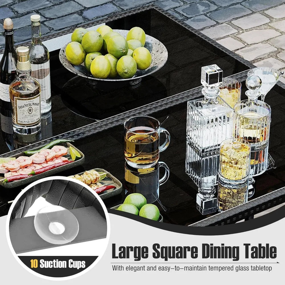9 Piece Patio Dining Set, with Tempered Glass