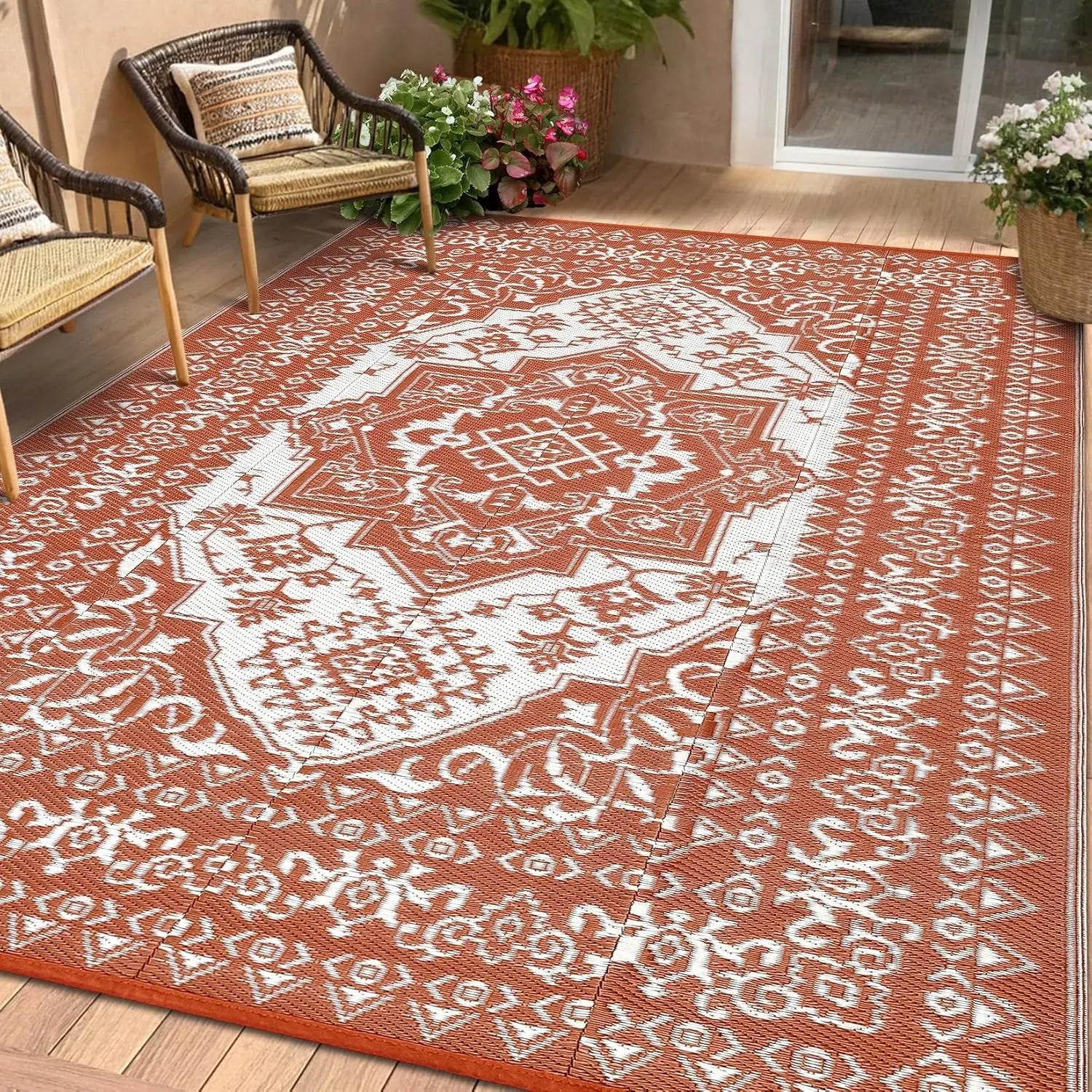 Reversible Waterproof Outdoor Patio Rug,