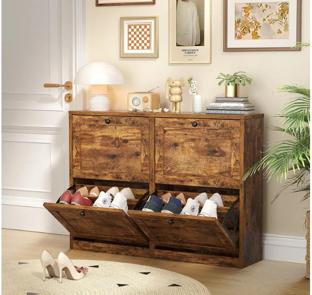Freestanding Shoe Cabinet with Flip Drawers,