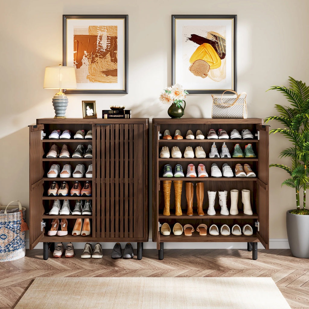6-Tier Shoe Cabinet with Louvered Doors,