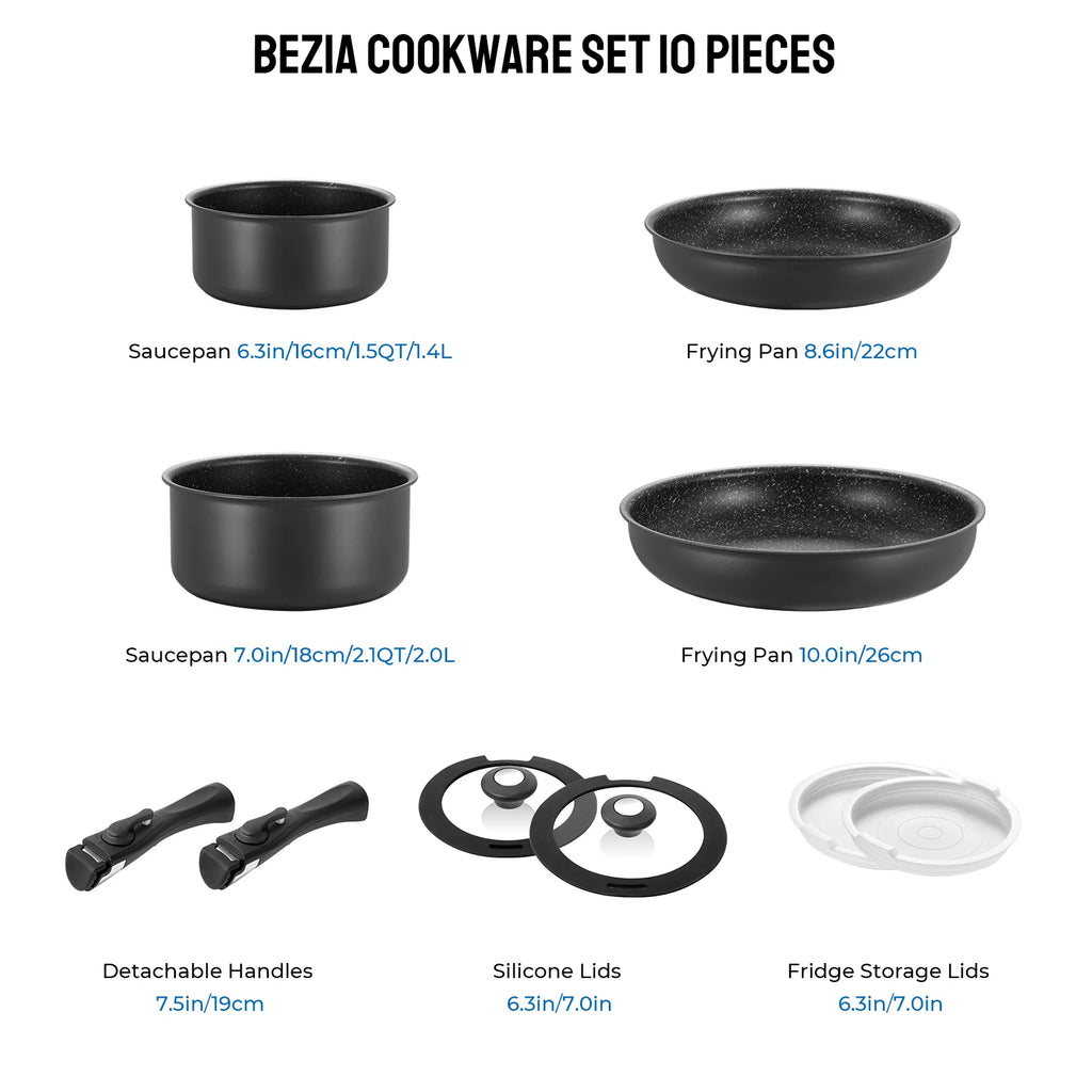 10 piece  nonstick Induction Cookware Set with Removable Handles,