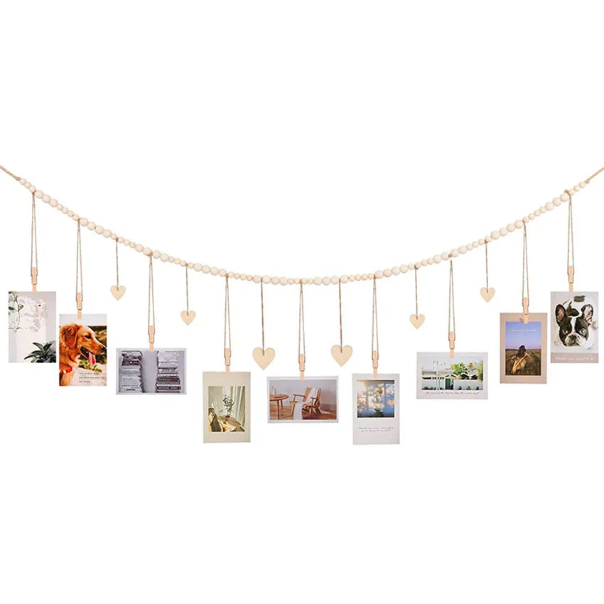 Hanging Photo Display Wooden Bead Garland