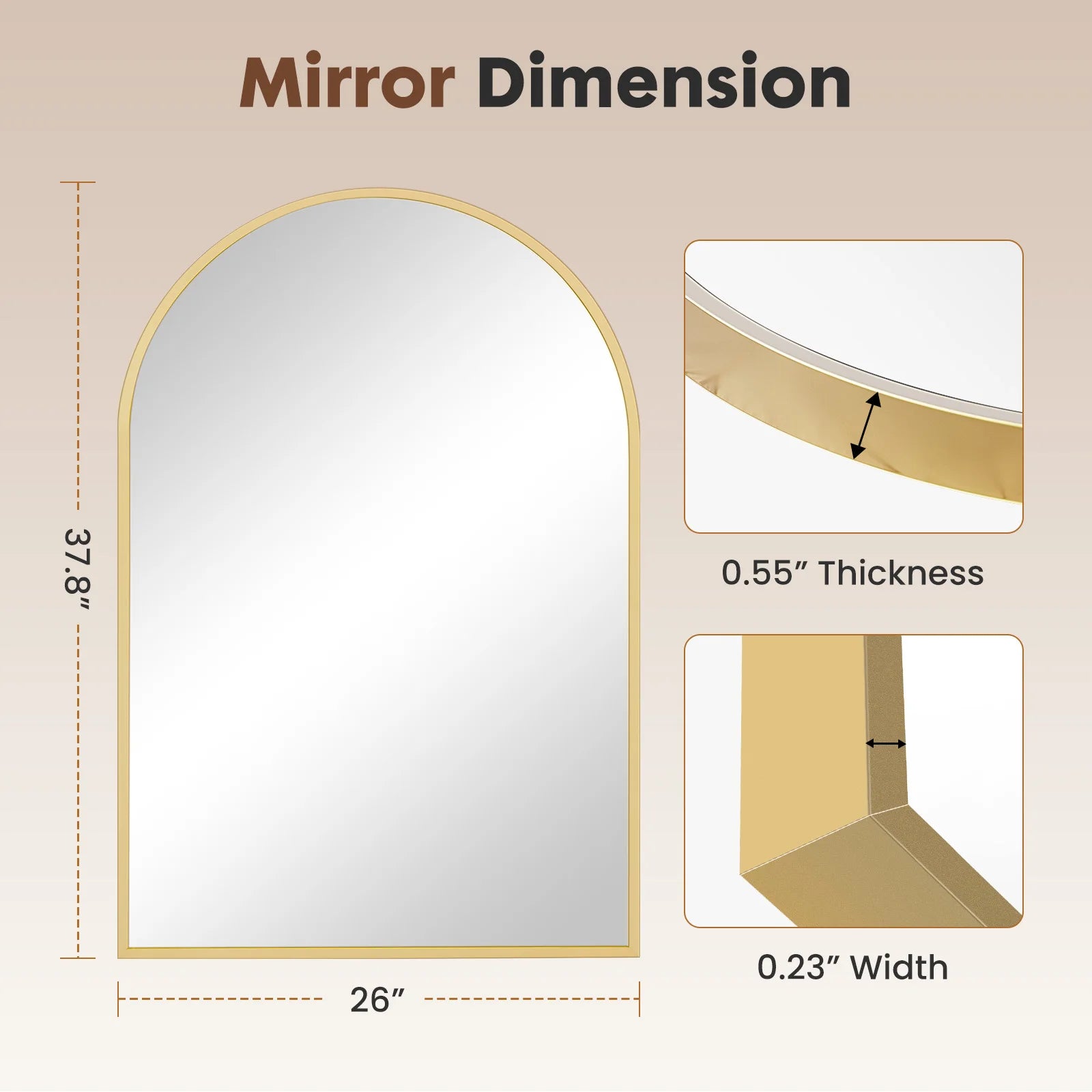 Arched Metal Framed Mirror for Wall