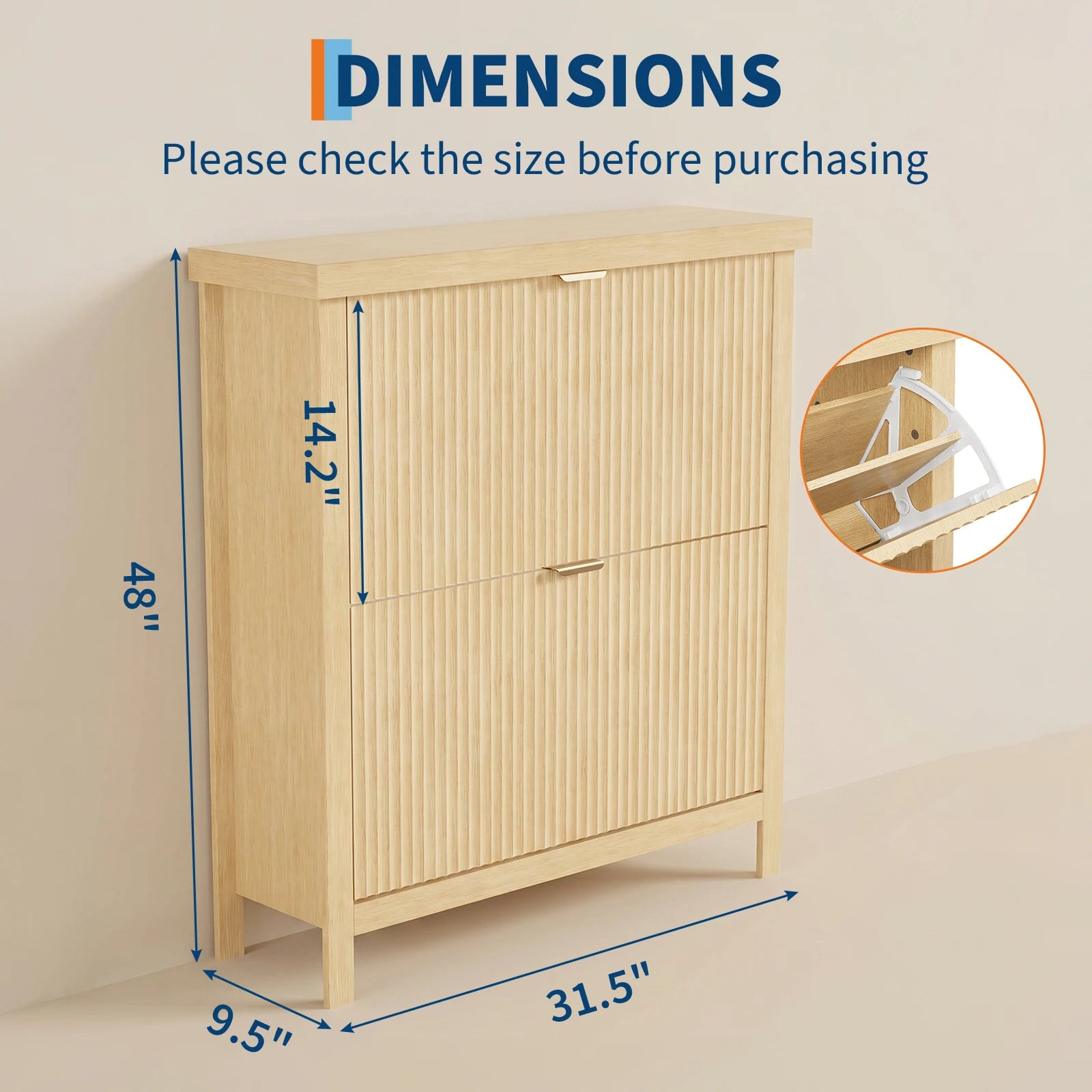 Fluted Shoe Cabinet with 2 Flip Drawers for Entryway,