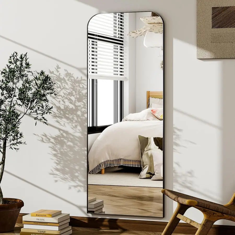 Full Length Mirror, Black Rounded Corner Aluminum Frame