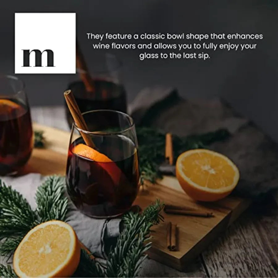 Stemless Wine Glass, Red and White 18oz Stemless Wine Glass Set of 6, Drink Glasses with Durable Chip Resistant Rim, Large Wine