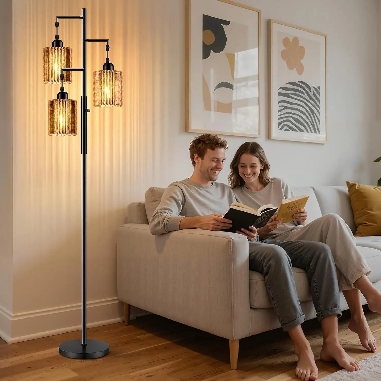 Rattan Boho Floor Lamp For Living Room
