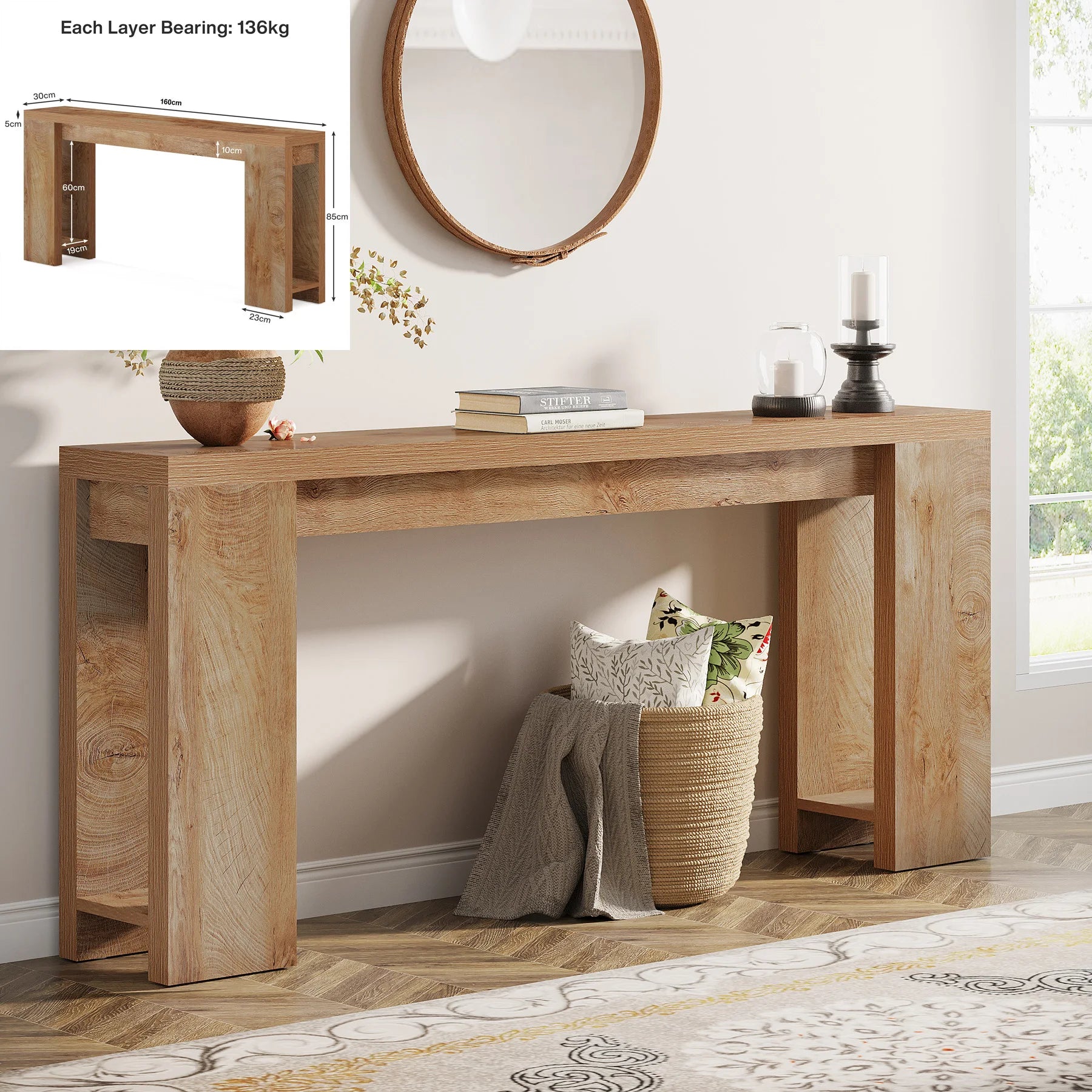 63-Inch Long Farmhouse Wooden  Console Table