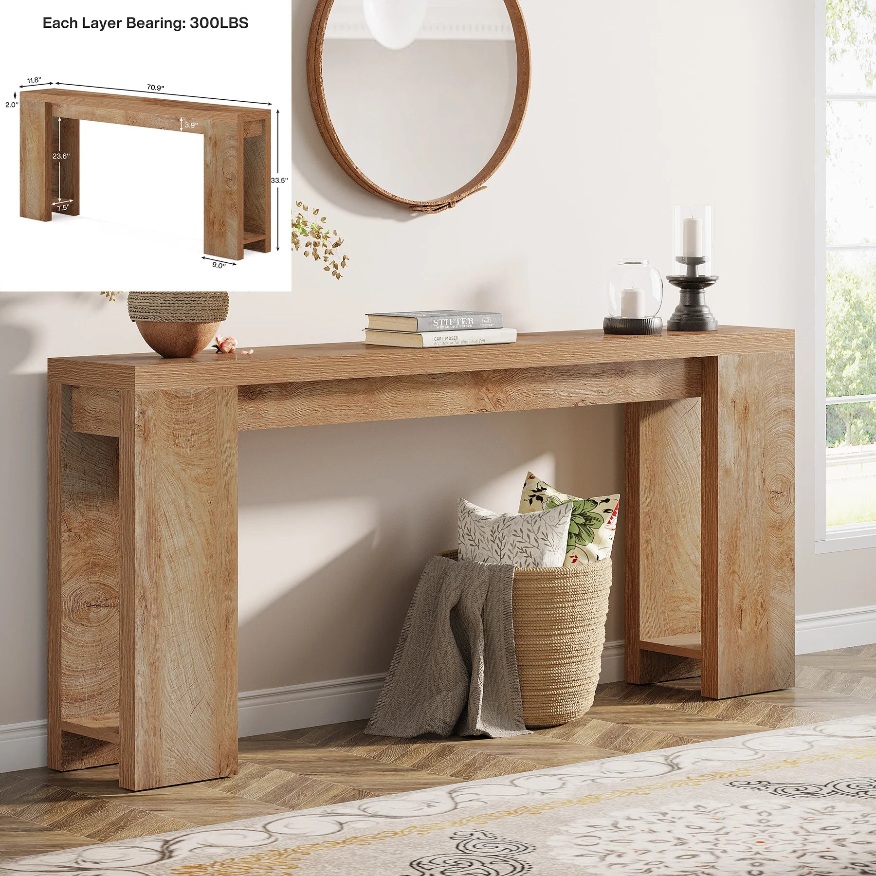 63-Inch Long Farmhouse Wooden  Console Table