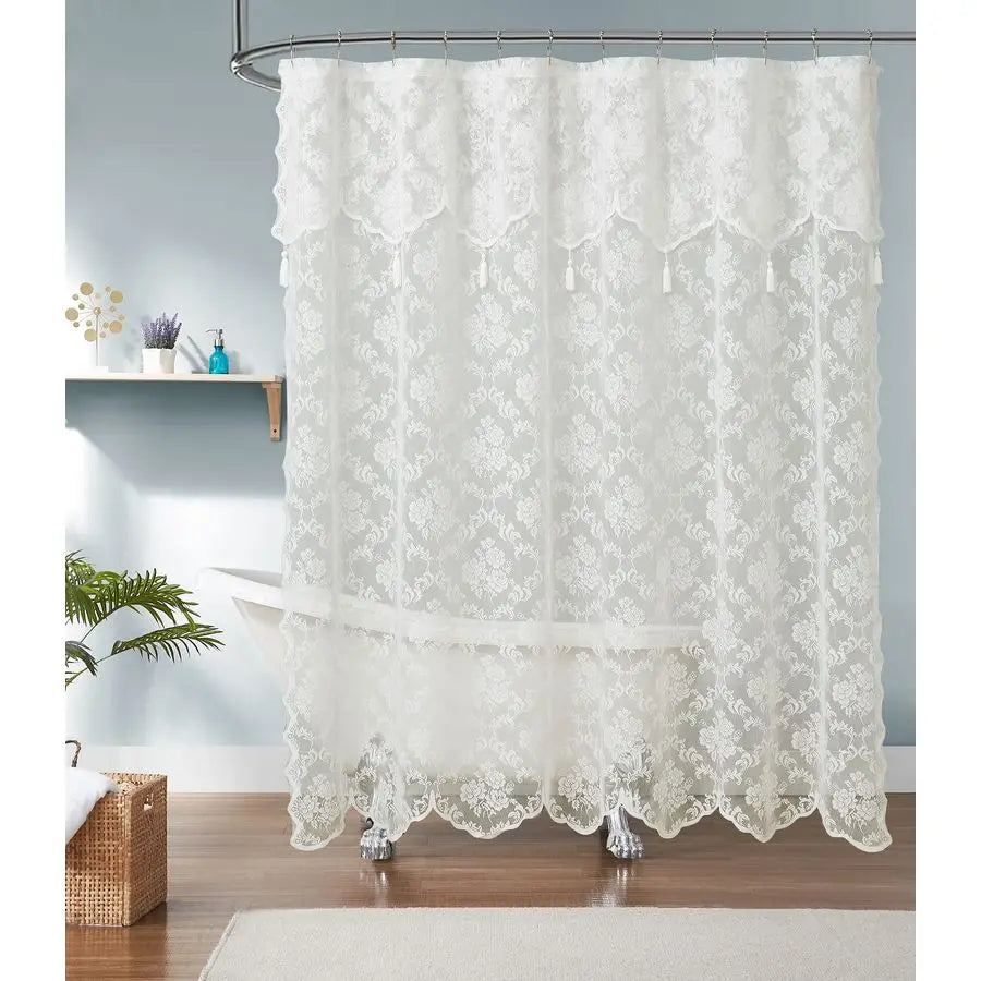 Ivory Shower Curtain with Attached Valance