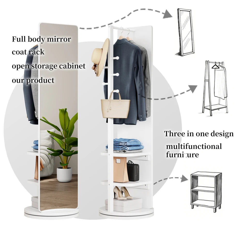 360° Rotating Full Length Mirror, With Storage