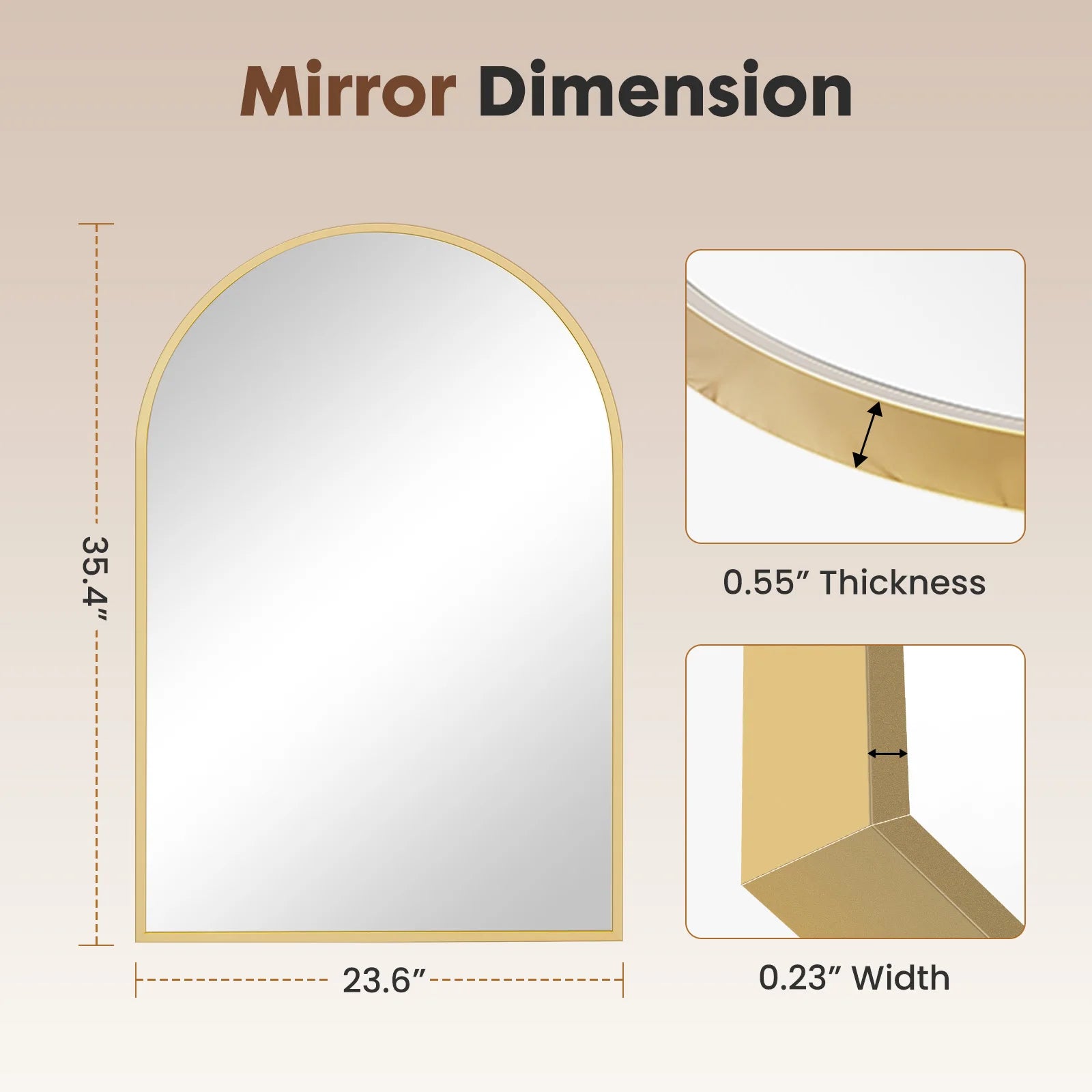 Arched Metal Framed Mirror for Wall