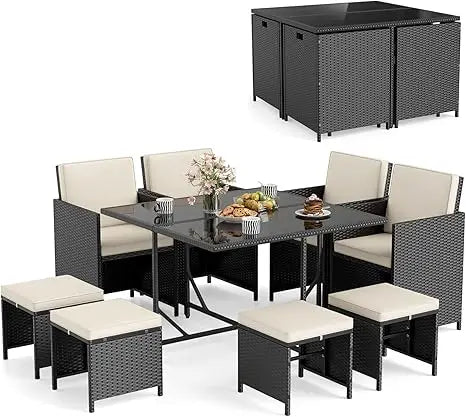 9 Piece Patio Dining Set, with Tempered Glass