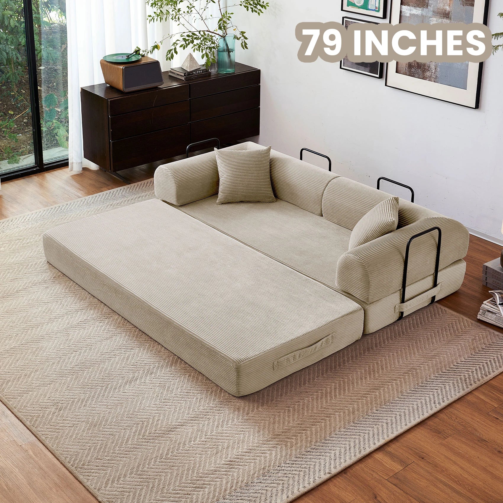 79''  Foldable Convertible Futon Sleeper Sofa Bed