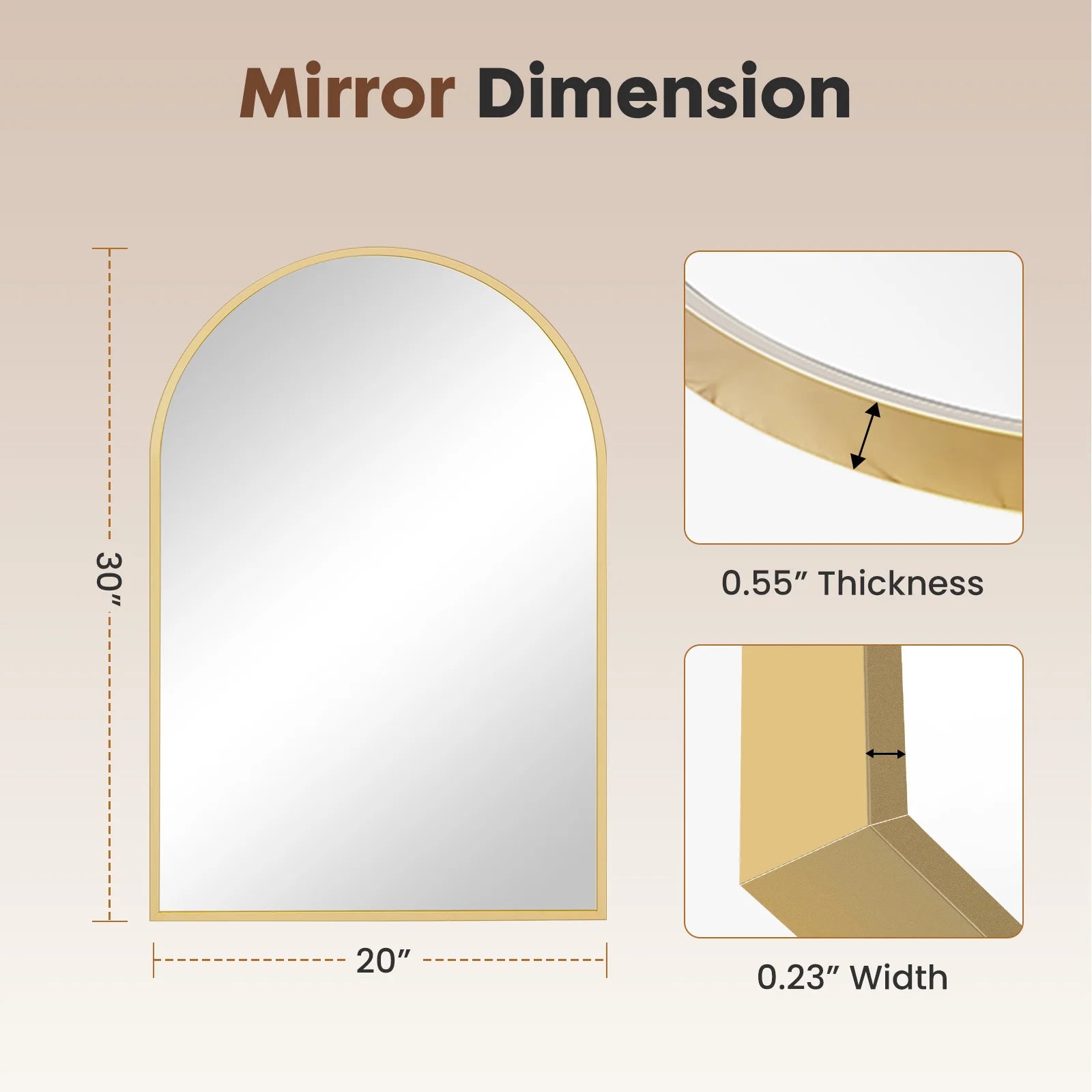Arched Metal Framed Mirror for Wall