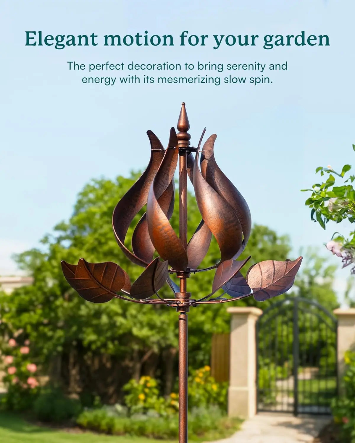 Large Tulip Metal Wind Spinner for Garden Decor, 24"W x 75"H with Stake - Outdoor Yard Lawn Ornament