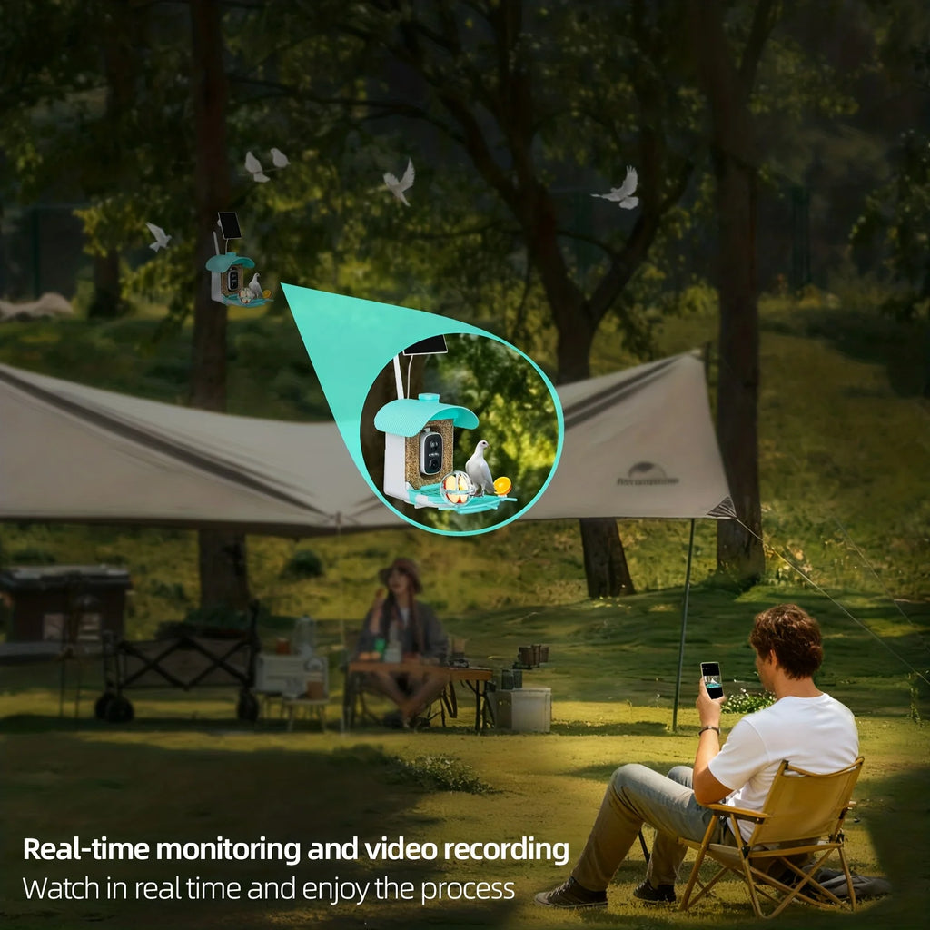 AI Smart Bird Feeder with Camera, Solar Powered,