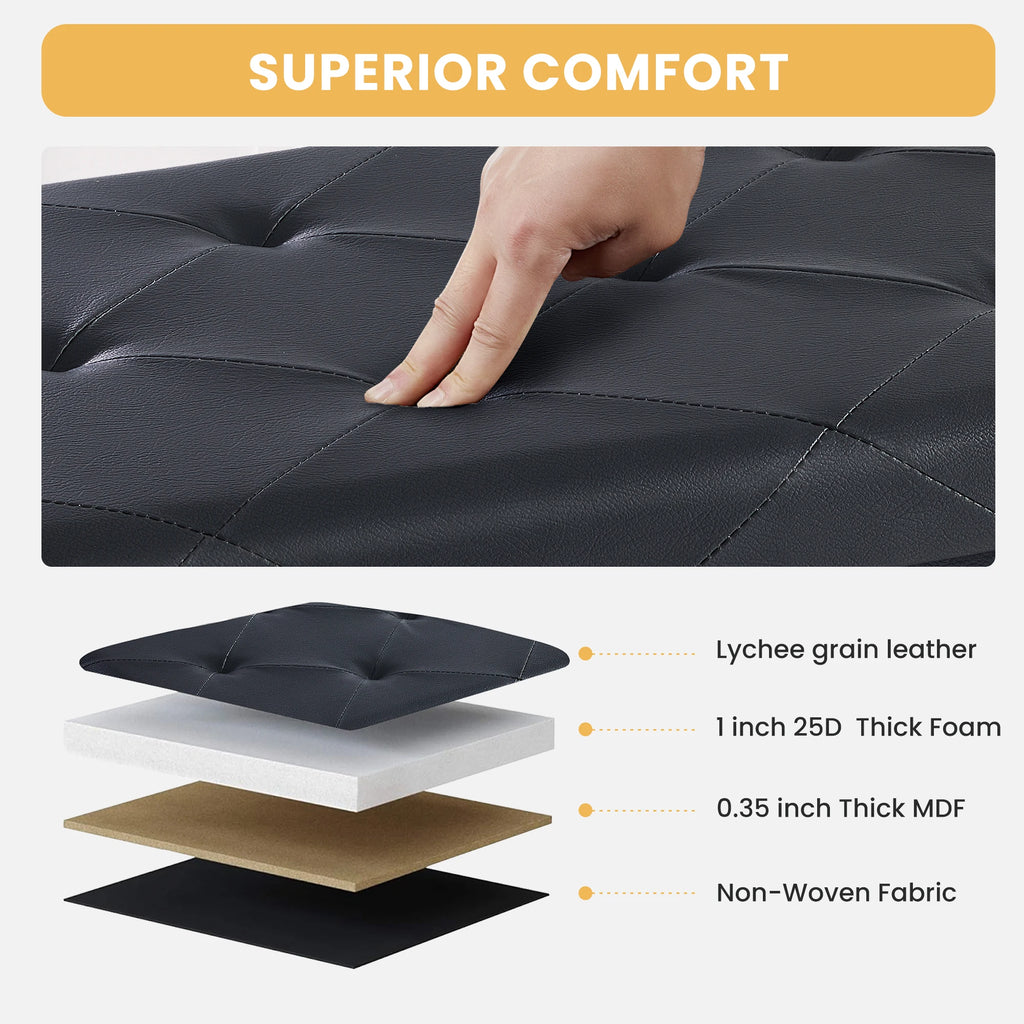 43 Inches Faux Leather Folding Ottoman Storage Footstool