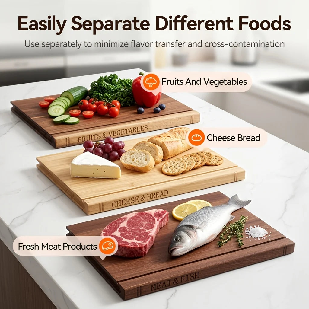 3 pcs Acacia Wood Cutting Board Set with Stand,
