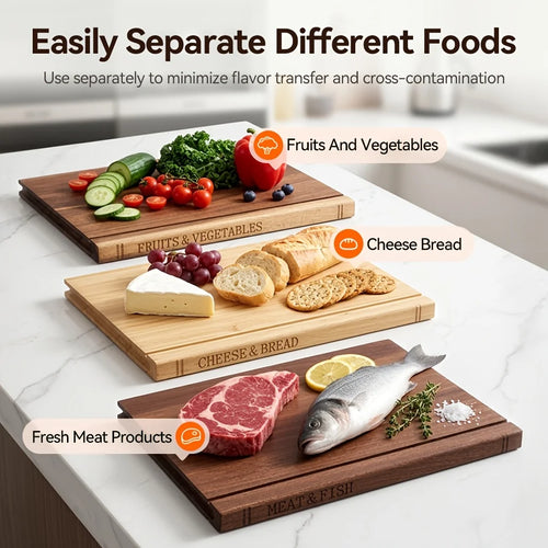 3 pcs Acacia Wood Cutting Board Set with Stand,