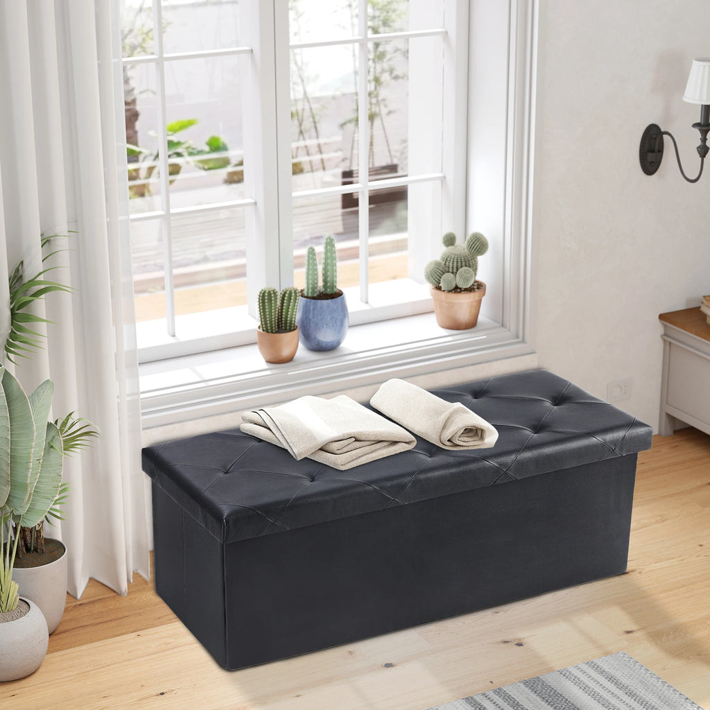 43 Inches Faux Leather Folding Ottoman Storage Footstool