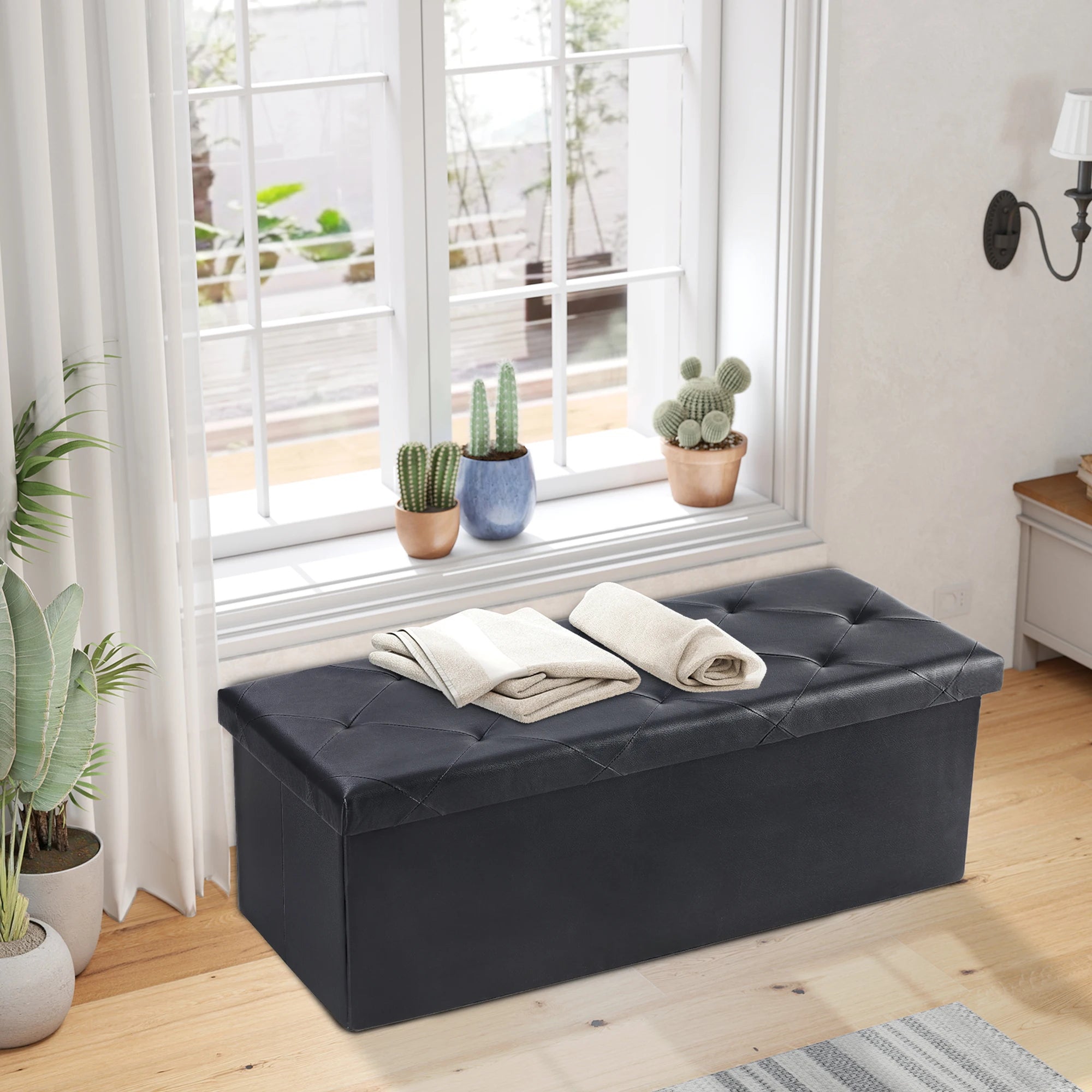 43 Inches Faux Leather Folding Ottoman Storage Footstool