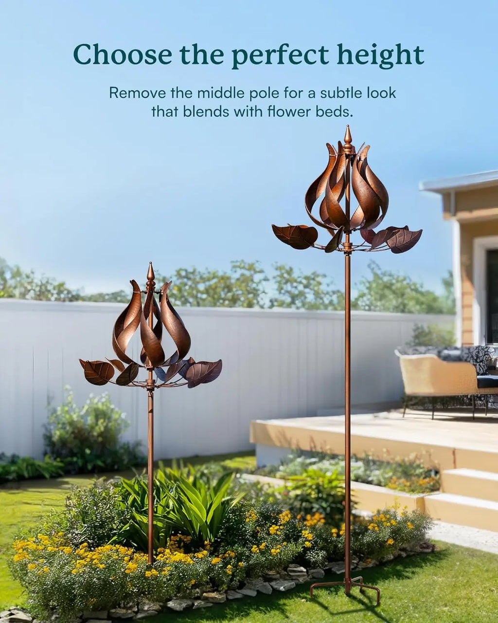 Large Tulip Metal Wind Spinner for Garden Decor, 24"W x 75"H with Stake - Outdoor Yard Lawn Ornament