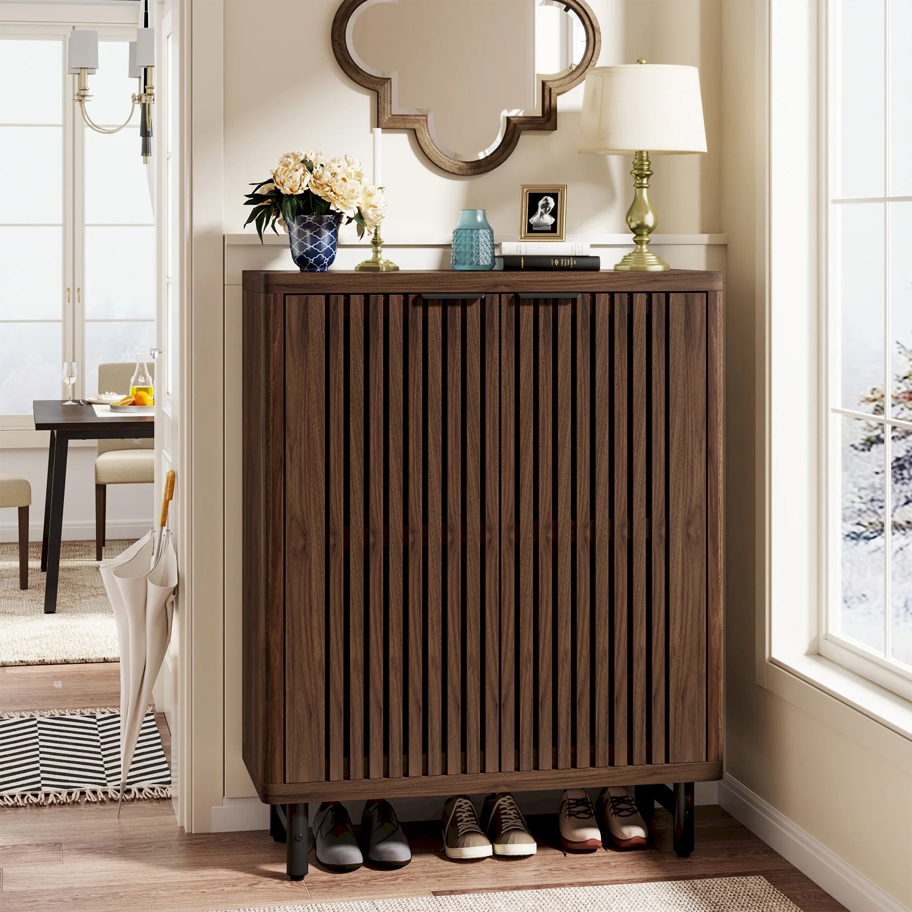 6-Tier Shoe Cabinet with Louvered Doors,