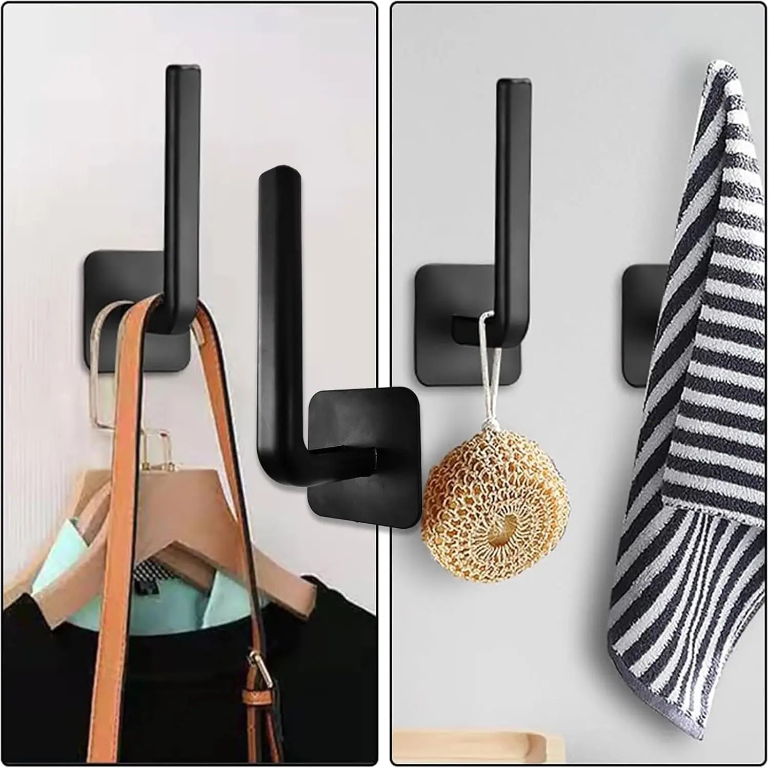 2 Pcs Black Adhesive Hooks