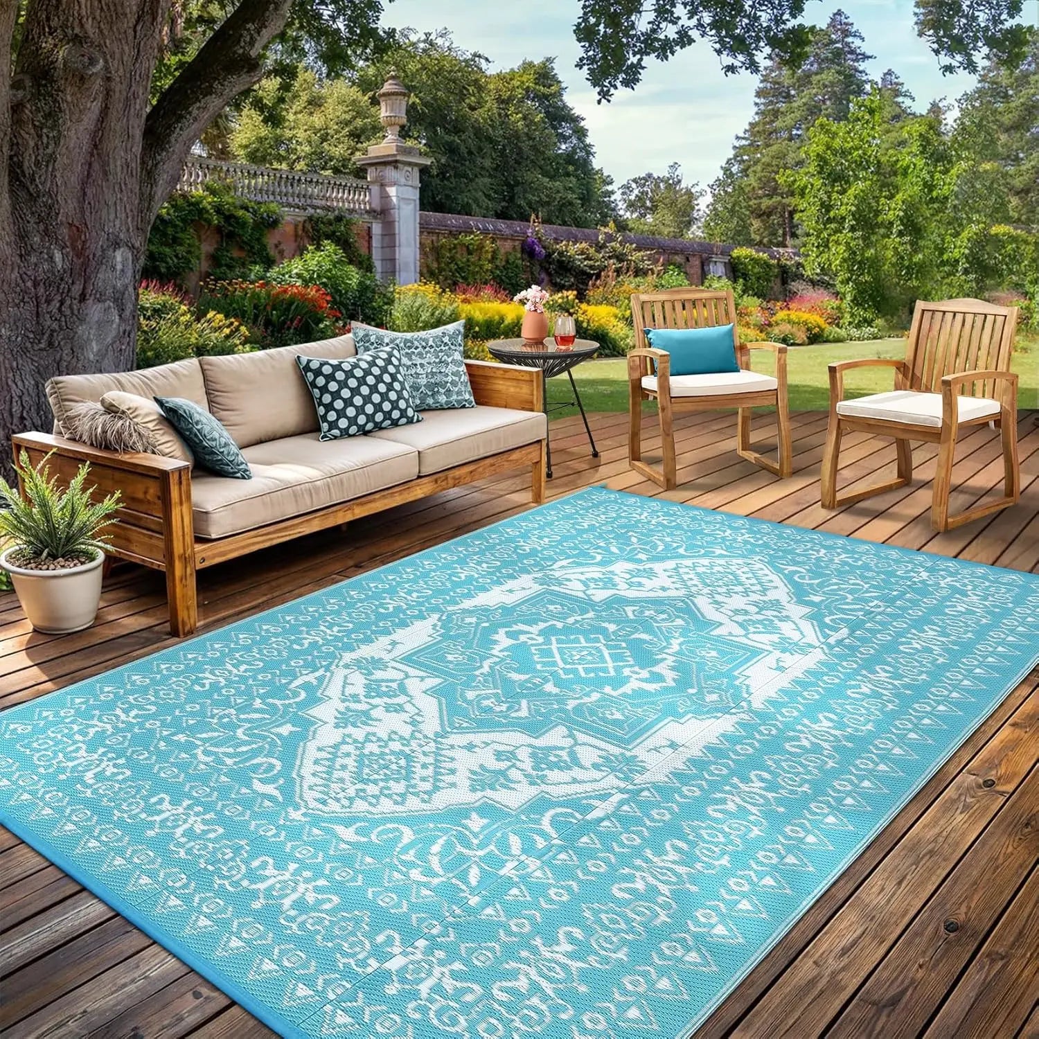 Reversible Waterproof Outdoor Patio Rug,
