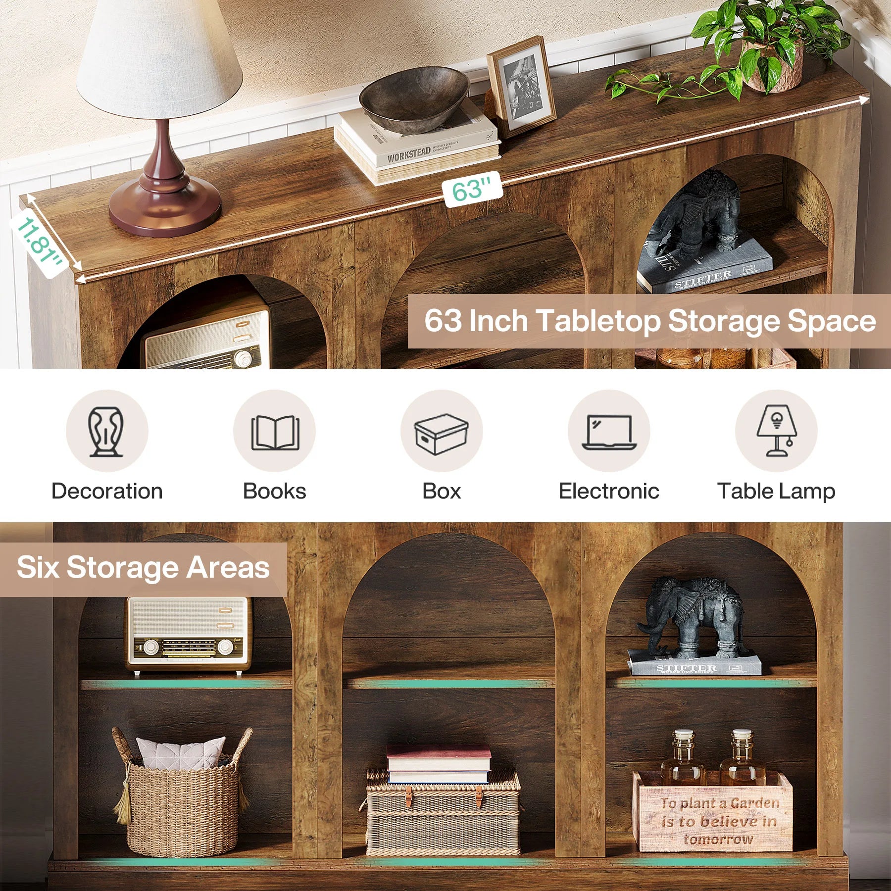 3 Tier Farmhouse Console Table, 63-Inch Long