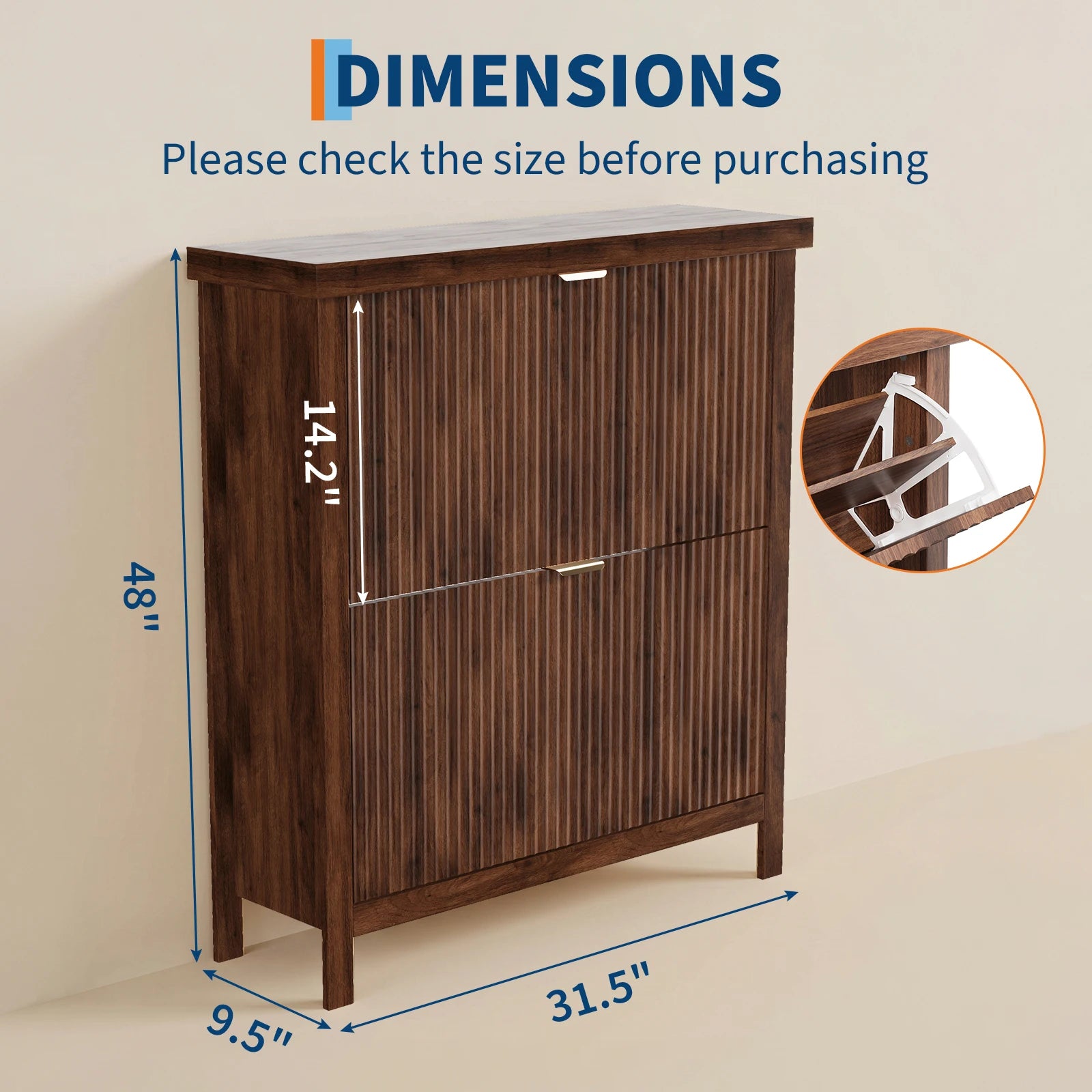 Fluted Shoe Cabinet with 2 Flip Drawers for Entryway,