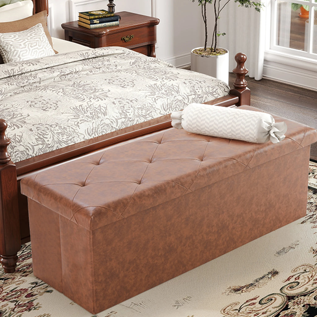43 Inches Faux Leather Folding Ottoman Storage Footstool