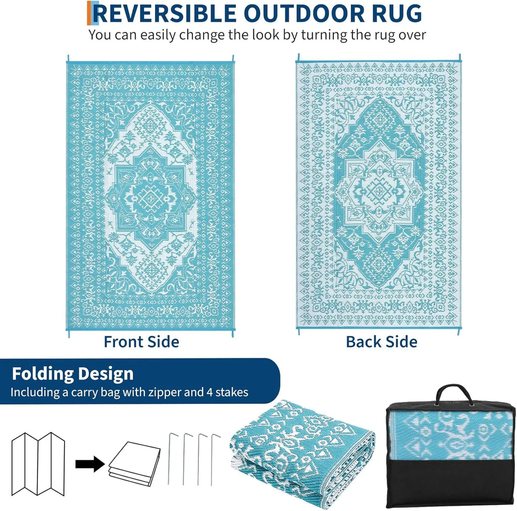 Reversible Waterproof Outdoor Patio Rug,