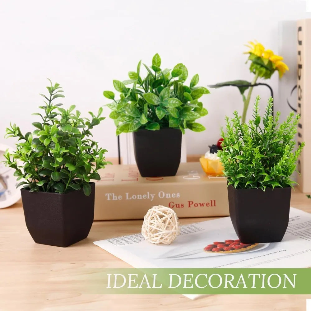 4 Pack Black Mini Artificial Greenery Potted Plants